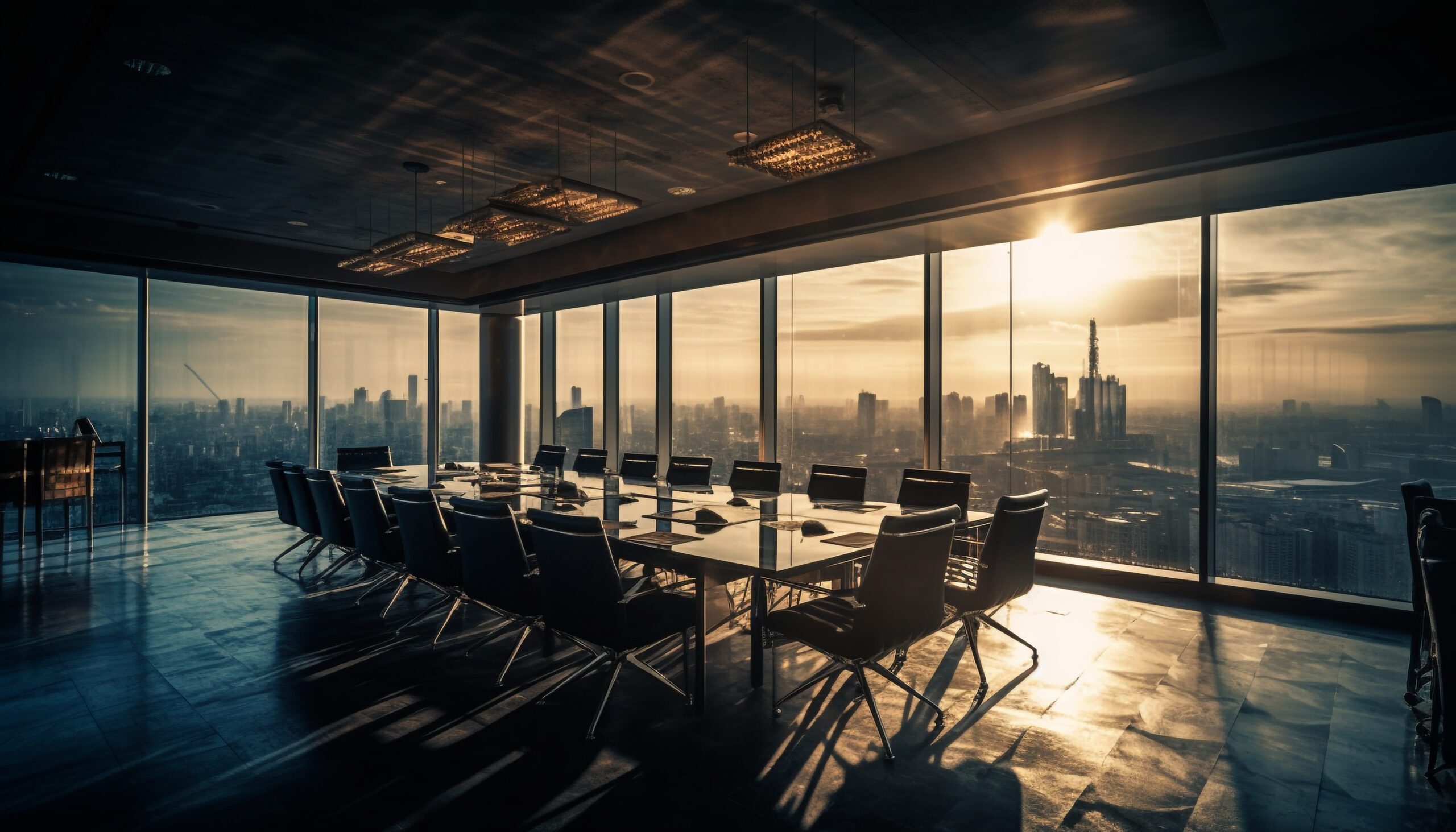 Glass skyscrapers reflect city life at dusk generated by artificial intelligence